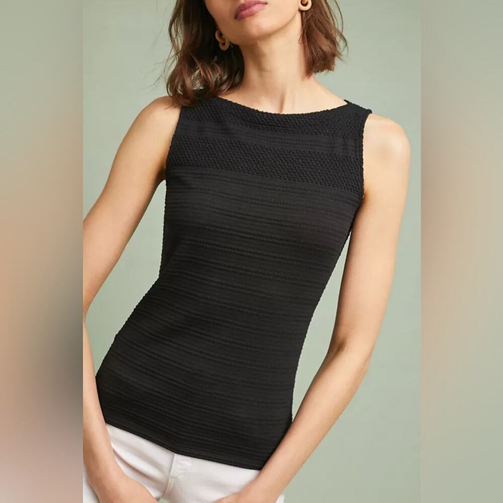By Anthropologie Giselle Striped-Jacquard Top mixed textured stripe knit tank